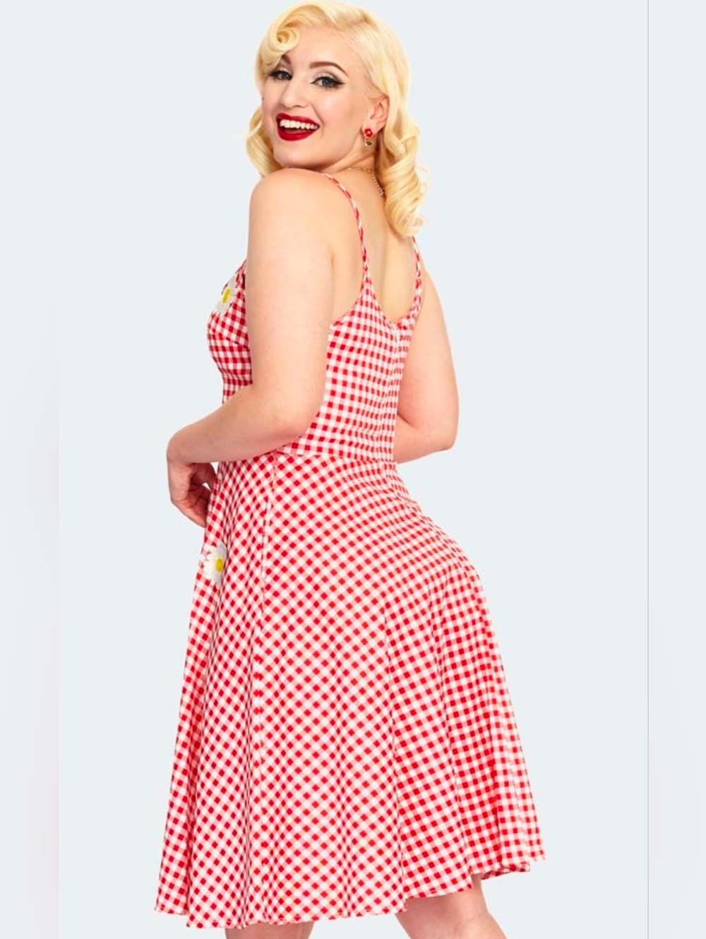 Voodoo Vixen Gingham Floral Flare Dress - Picture 3 of 7